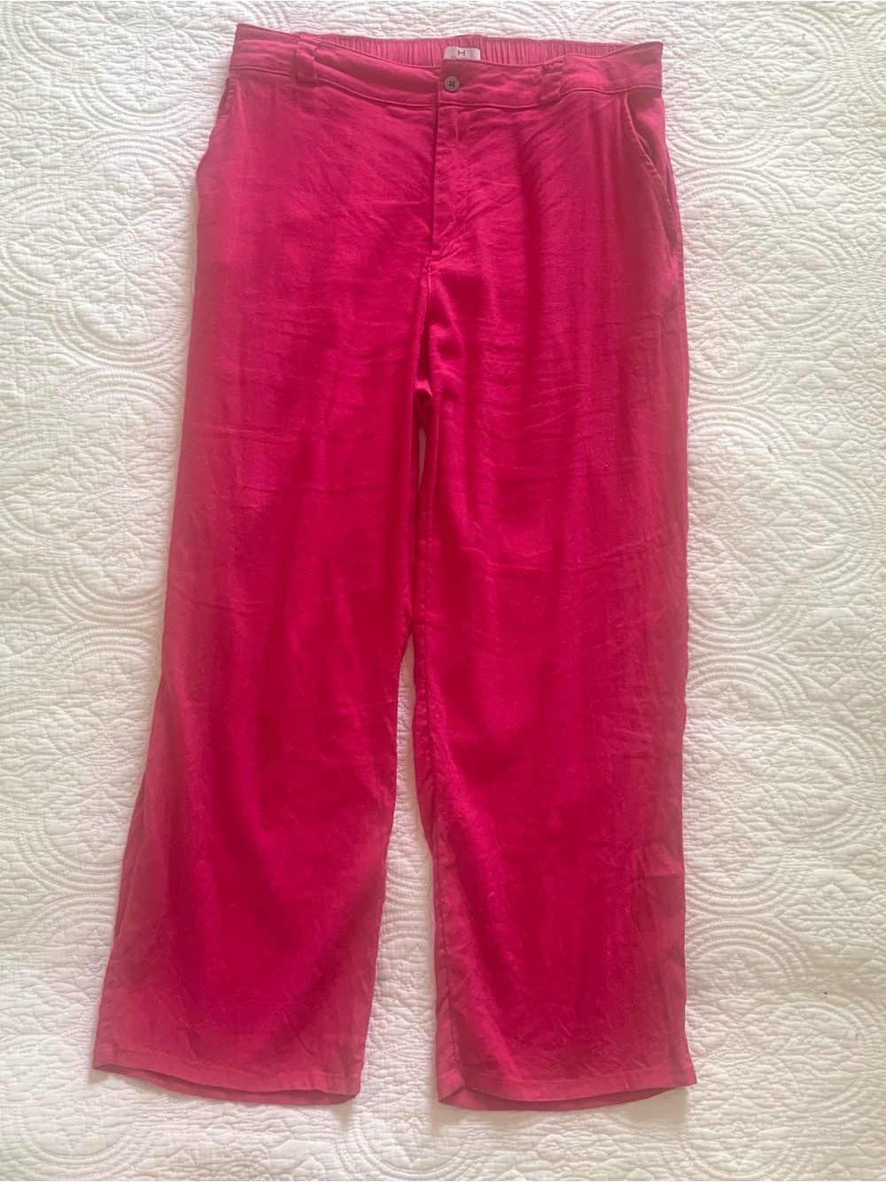 H by Halston Women's Sz L Fuchsia Pink Linen Blend Relaxed Pants Casual Comfort